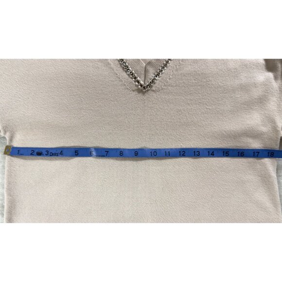 GREY Jason Wu Chain Trim V-Neck Sweater Beige S Minimalist Quiet Luxury Knit - Picture 8 of 11
